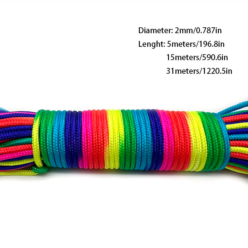 31mRainbow Paracord Rope 2mm/3mm/4mm 7 Strands Climbing Parachute Rope Survival Gear Bracelet Durable Cord for Outdoor Activitie
