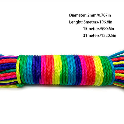 31mRainbow Paracord Rope 2mm/3mm/4mm 7 Strands Climbing Parachute Rope Survival Gear Bracelet Durable Cord for Outdoor Activitie
