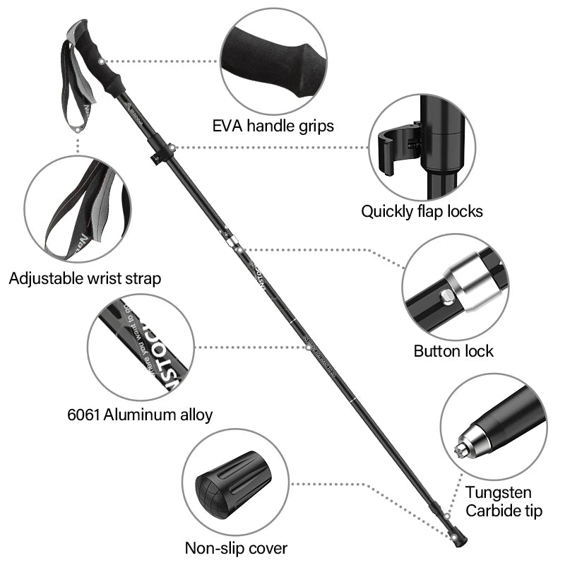 BISINNA 2pcs Ultralight Trekking Poles  Walking Sticks Hiking Canes Folding Aluminum Walking Pole Nodic Walking Sticks