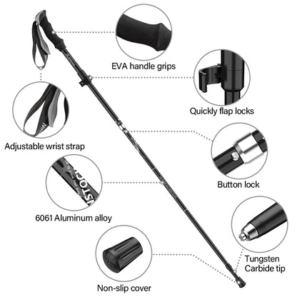 BISINNA 2pcs Ultralight Trekking Poles  Walking Sticks Hiking Canes Folding Aluminum Walking Pole Nodic Walking Sticks