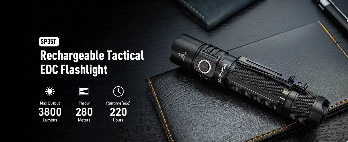 Sofirn SP35T 3800lm Tactical 21700 Flashlight Powerful LED Light USB C Rechargeable Torch with Dual Switch Power Indicator ATR