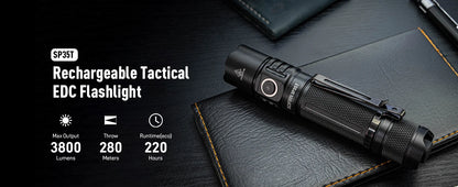 Sofirn SP35T 3800lm Tactical 21700 Flashlight Powerful LED Light USB C Rechargeable Torch with Dual Switch Power Indicator ATR