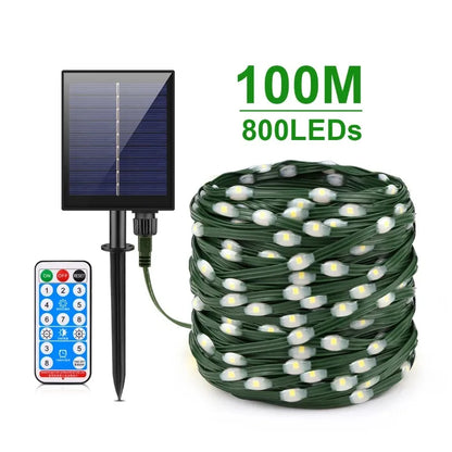 100M Leather LED Solar Fairy String Lights Waterproof Outdoor Garland High Power Solar Lamp for Garden Christmas Holiday Decor