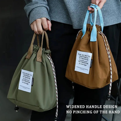 Large Capacity Waterproof Lunch Bag with Drawstring Closure Thick Insulation Cooler Bento Bag for Picnic Work Student Handle Bag