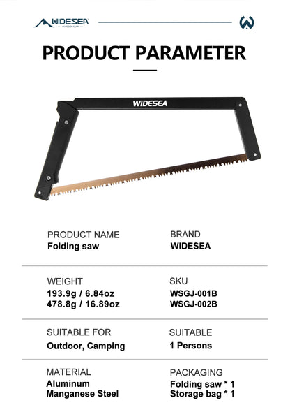Widesea Folding Hand Saw - Manganese Steel Blade Aluminum Alloy Frame Portable Camping Saw for Tree Pruning Wood Cutting Outdoor