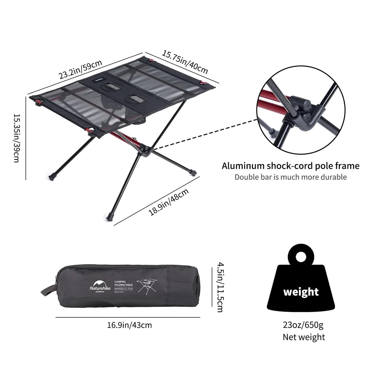 Naturehike Portable Folding Camping Table with Cup Holders Ultralight Outdoor Travel Picnic Fishing Table