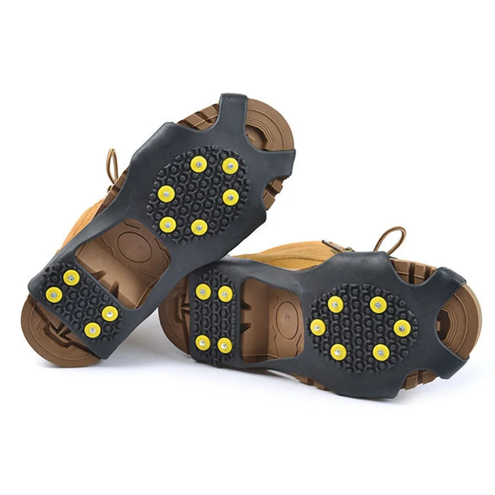 1Pair 10 Teeth Snow Ice Claw Climbing Anti-Slip Ice Grips Shoe Spikes Crampon Cleats Sport Shoes Cover for Walking Hiking Boots
