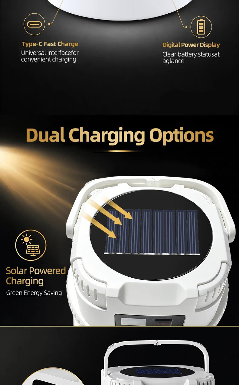 Solar LED Camping Lamp – Type-C Charging, with Hook