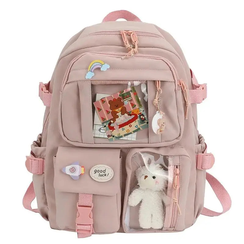 Students Backpack Large Capacity Grils Schoolbag Cartoon Korean Backpack Soild Color Travel