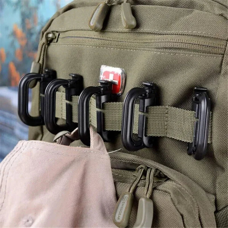 5PC Plasctic Shackle Carabiner D-ring Clip Molle Webbing Backpack Buckle Snap Lock Grimlock Multi Outdoor Hiking Camping Gear