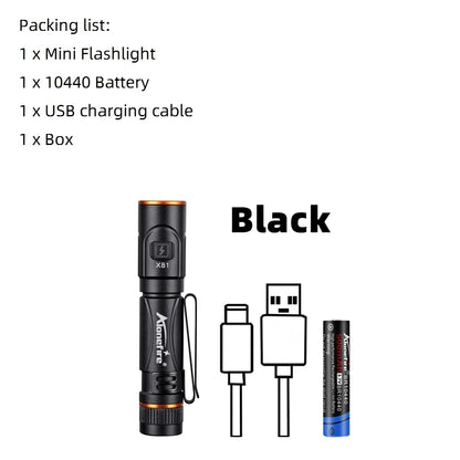 EDC Mini High Bright Pen Flashlight USB Rechargeable Magnet Small Pocket Torch Outdoor Camping Hiking Emergency Lighting Light