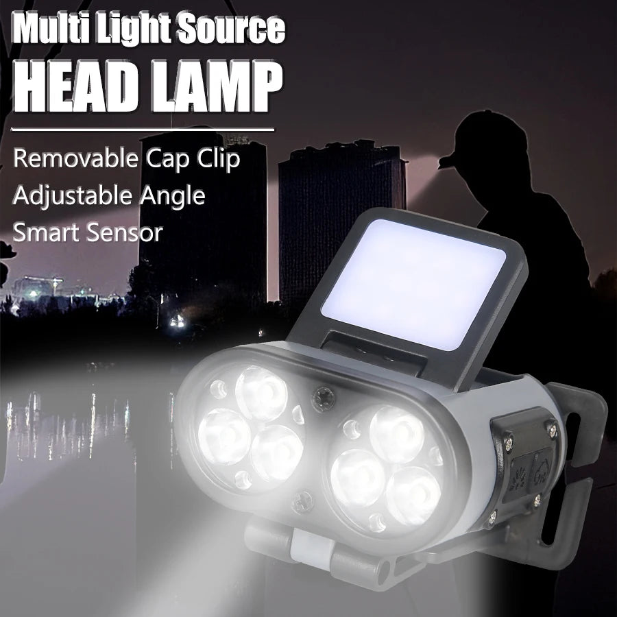 LED Headlamp Smart Sensor Cap Clip Light TPYE-C Rechargeable Flashlight  With Power Display Riding Fishing Camping Outdoor Torch