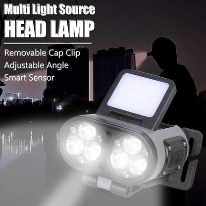 LED Headlamp Smart Sensor Cap Clip Light TPYE-C Rechargeable Flashlight  With Power Display Riding Fishing Camping Outdoor Torch