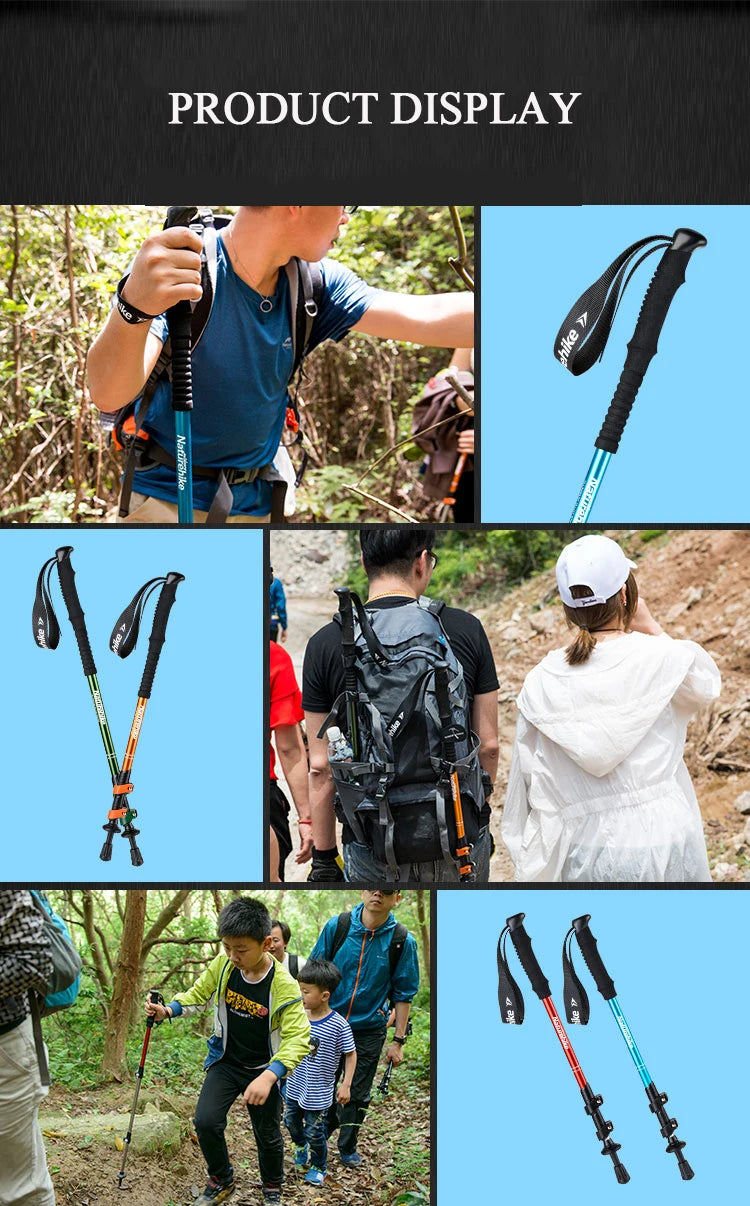 Naturehike Hiking Poles Three Sections Of Aluminum Pole For Mountaineering Hiking Skiing Travel Poles Climbing Trekking Pole