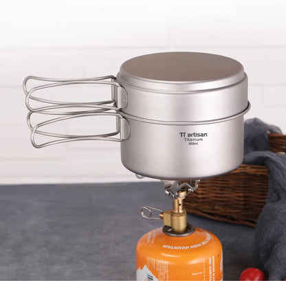 Tiartisan Titanium Folding Handle Camping Pot Frying Pan Set  Lightweight Portable Cookware Equipment For Outdoor Hiking Picnic