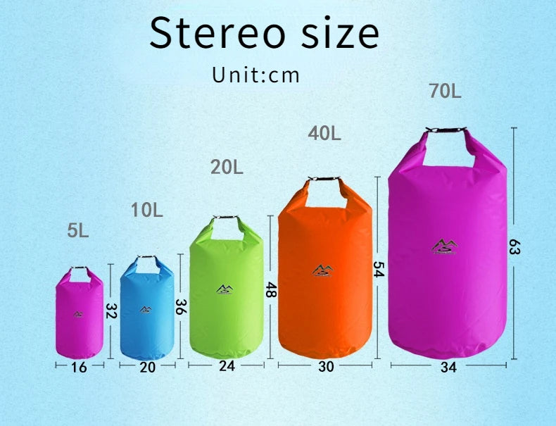5-70L Waterproof Bag Outdoor Dry Sack Floating Gear Bags For Boating Fishing Rafting Swimming Large Capacity Storage Pack Pouch