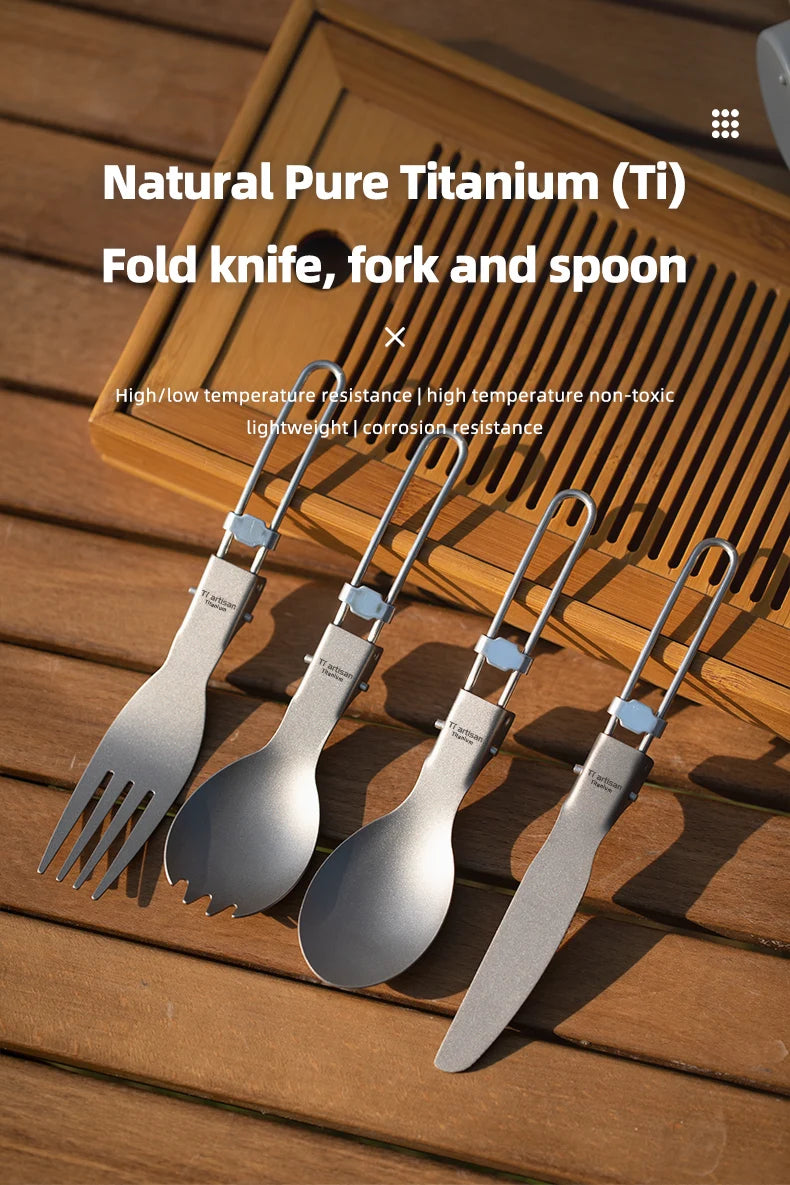 Tiartisan Titanium Folding Spork Outdoor Camping Ultralight Portable Tableware Backpacking Hiking Dinner Spork Utensil