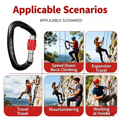 Outdoor Professional Rock Climbing Accessories Aluminum Carabiner 25kN Lock D-Shape Safety Buckle For Keys Tools Equipment