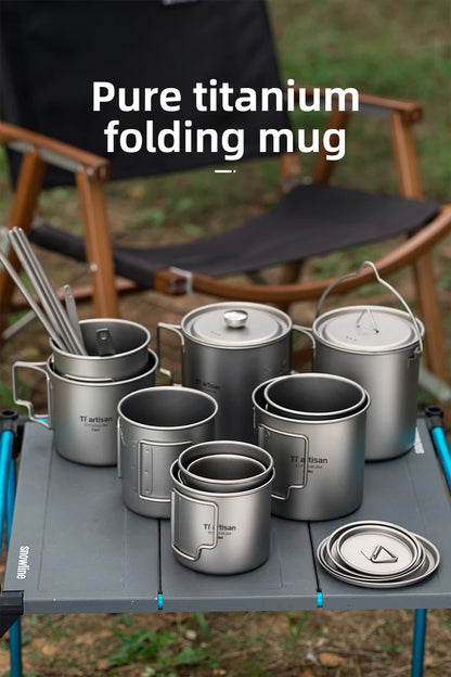 Tiartisan Titanium 750ml Foldable Coffee Mug Tea Cup With Lid Outdoor Camping Hiking Ultralight Portable Hanging Boiling Pot