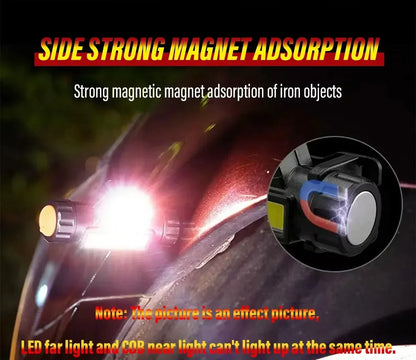 Rechargeable Fishing LED Headlamp Camping Headlight XPE COB Work Light 2 Lighting Modes With Tail Magnet Detachable