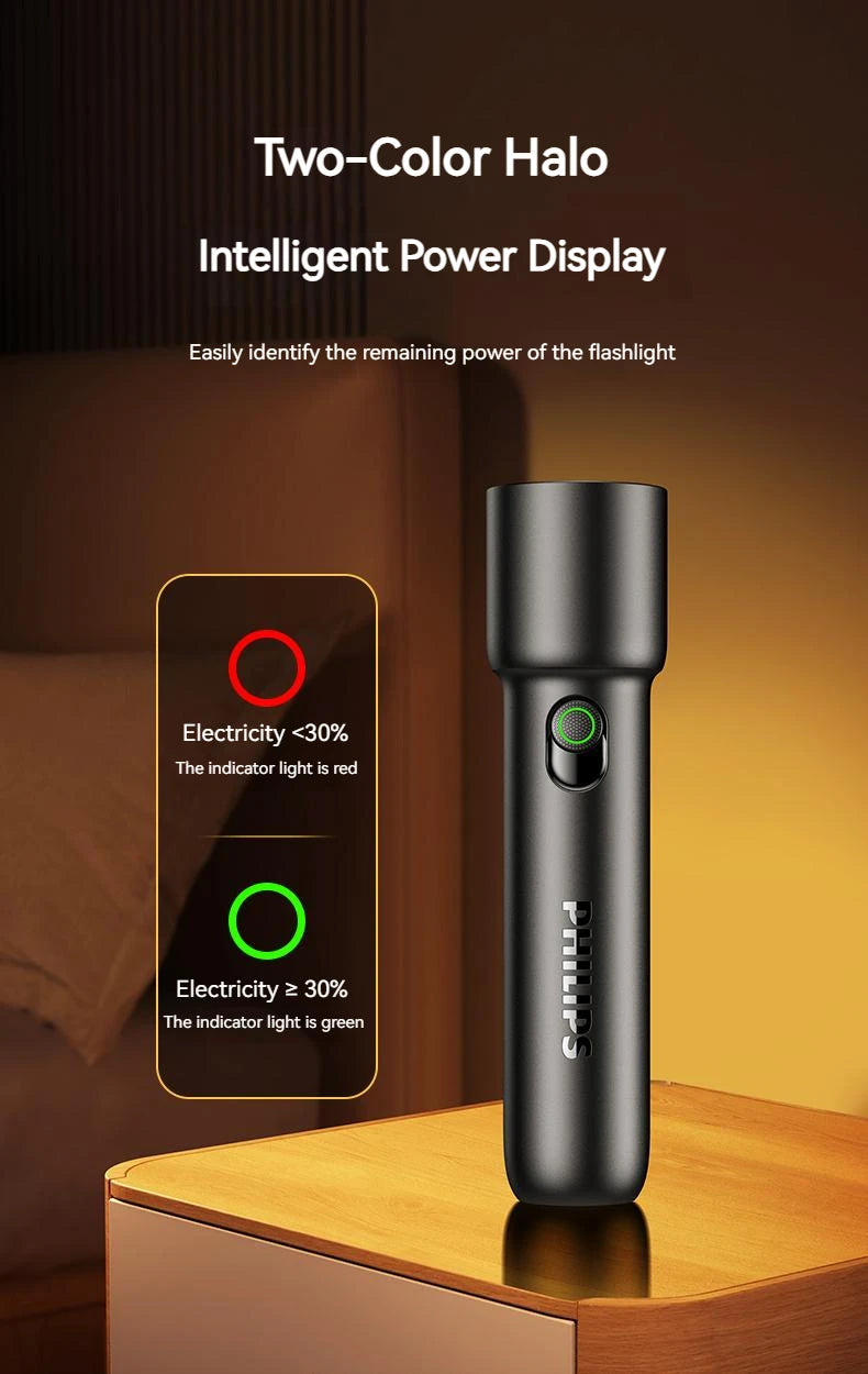 Philips 2025 New EDC Portable Flashlight Rechargeable LED Flashlights for Defensa Personal Self Defense Camping Hiking