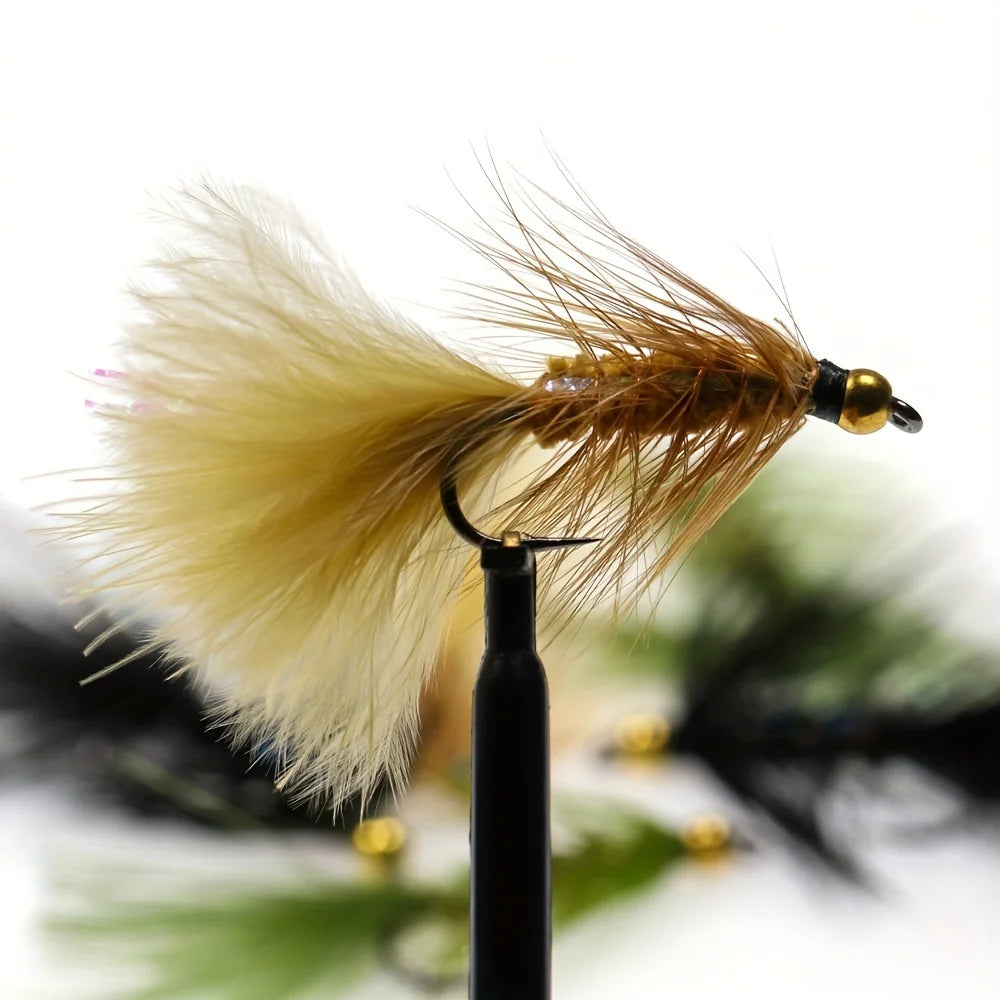 ICERIO Brass Beadhead Woolly Bugger Streamers (12 Pack)