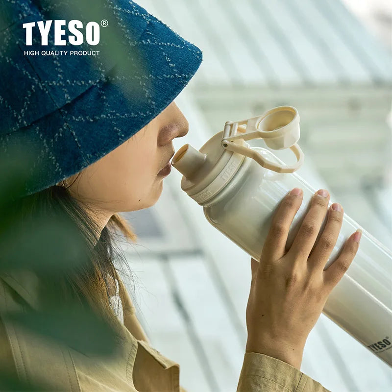 TYESO Stainless Steel Thermal Water Bottle Portable Tumbler Sport Vacuum Flask Keeps Cold and Heat Thermal Mug Car Insulated Cup