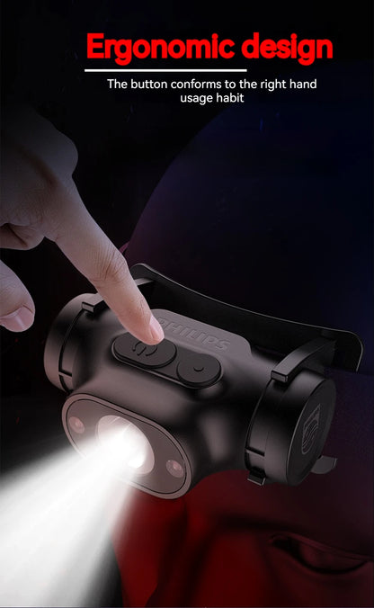 Philips LED Headlamp Sensor Head Flashlight of Lighting Type-C Rechargeable Headlight Outdoor Camping Fishing Lantern
