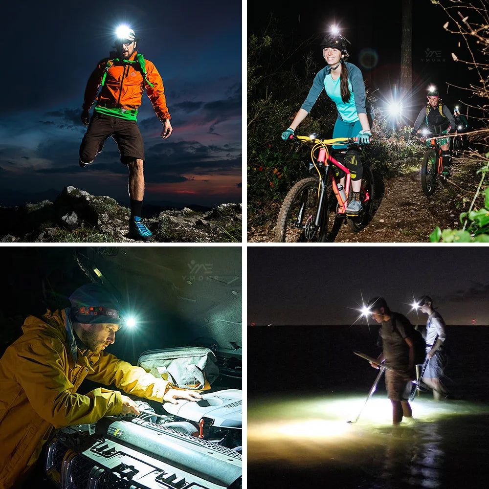 300000LM High Power LED Outdoor Headlamp Portable Rechargeable Waterproof Motion Sensor Telescopic Zoom Work Lamp Camping Hiking