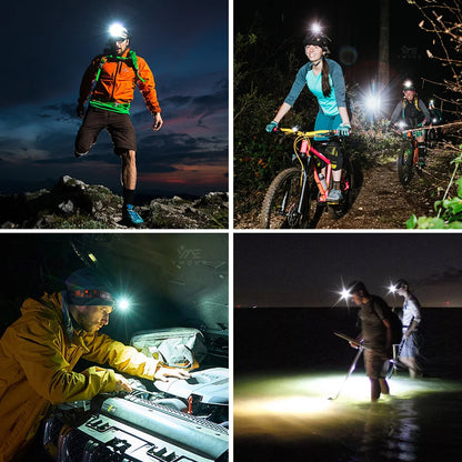 300000LM High Power LED Outdoor Headlamp Portable Rechargeable Waterproof Motion Sensor Telescopic Zoom Work Lamp Camping Hiking