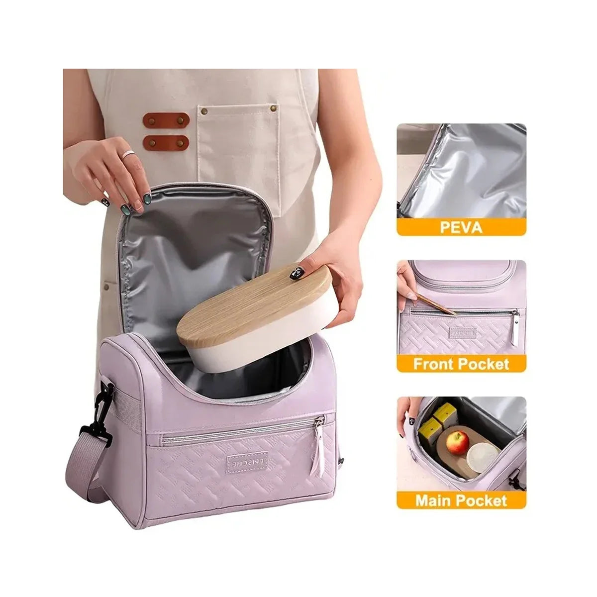 Portable Lunch Bag Food Thermal Box Durable Waterproof Office Cooler Lunch Box with Shoulder Strap Picnic Bag for Couples Unisex