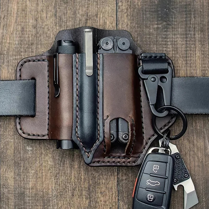 Outdoor Hunting Multi Tool Leather Bag, Portable Tool Storage Bag Leather Cover, Outdoor Camping Waist Leather Bag