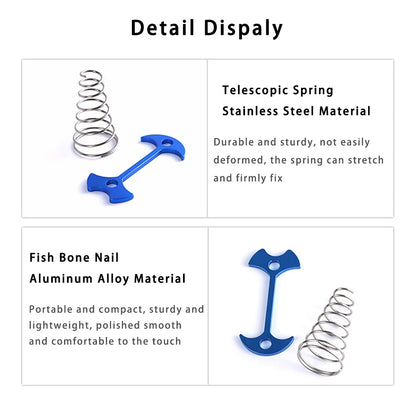 5pcs Fish Bone Shaped Tent Pegs with Rope Buckles Camping Deck Floor Nails Spring Design Outdoor Adventure Essential Accessories