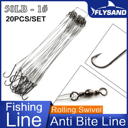 FLYSAND Steel Wire Leaders with Hook (20 Pack)