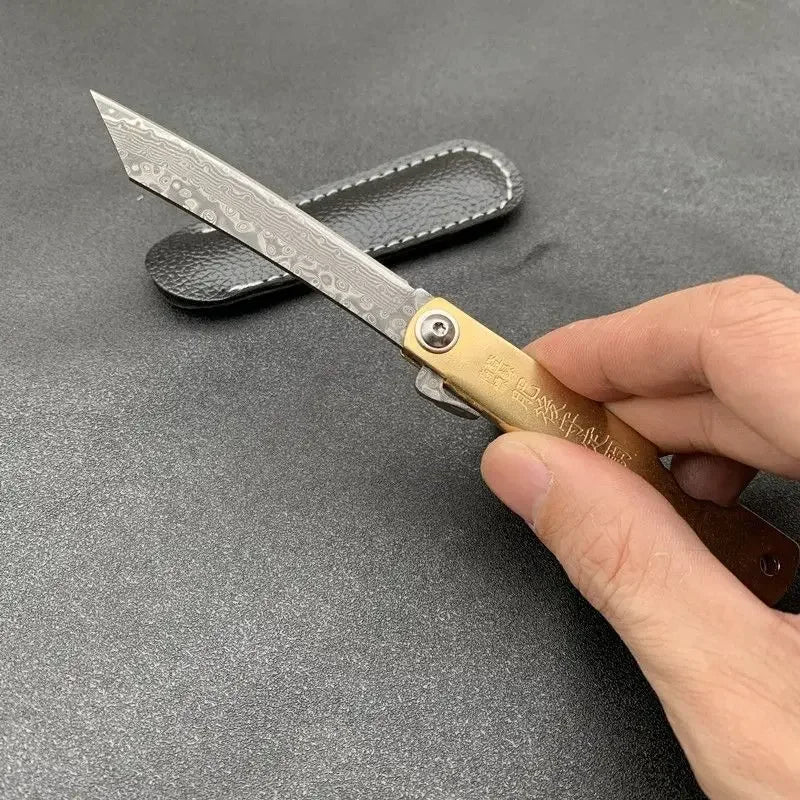 NEW Higonokami Japanese Mini Pocket Folding Knife VG10 Damascus Steel Camping Hunting Copper Handle Knives Outdoor EDC Tool