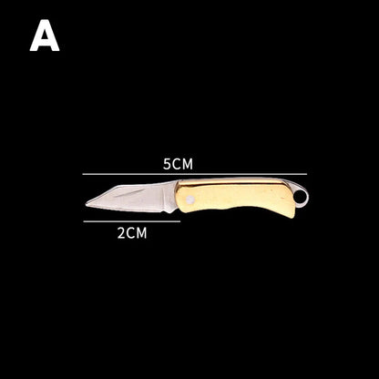 5cm Acrylic Mini Folding Knife Pendant Brass Wood Keychains Sharp Small Blade Portable Hanging Outdoor Camping Unboxing Knife