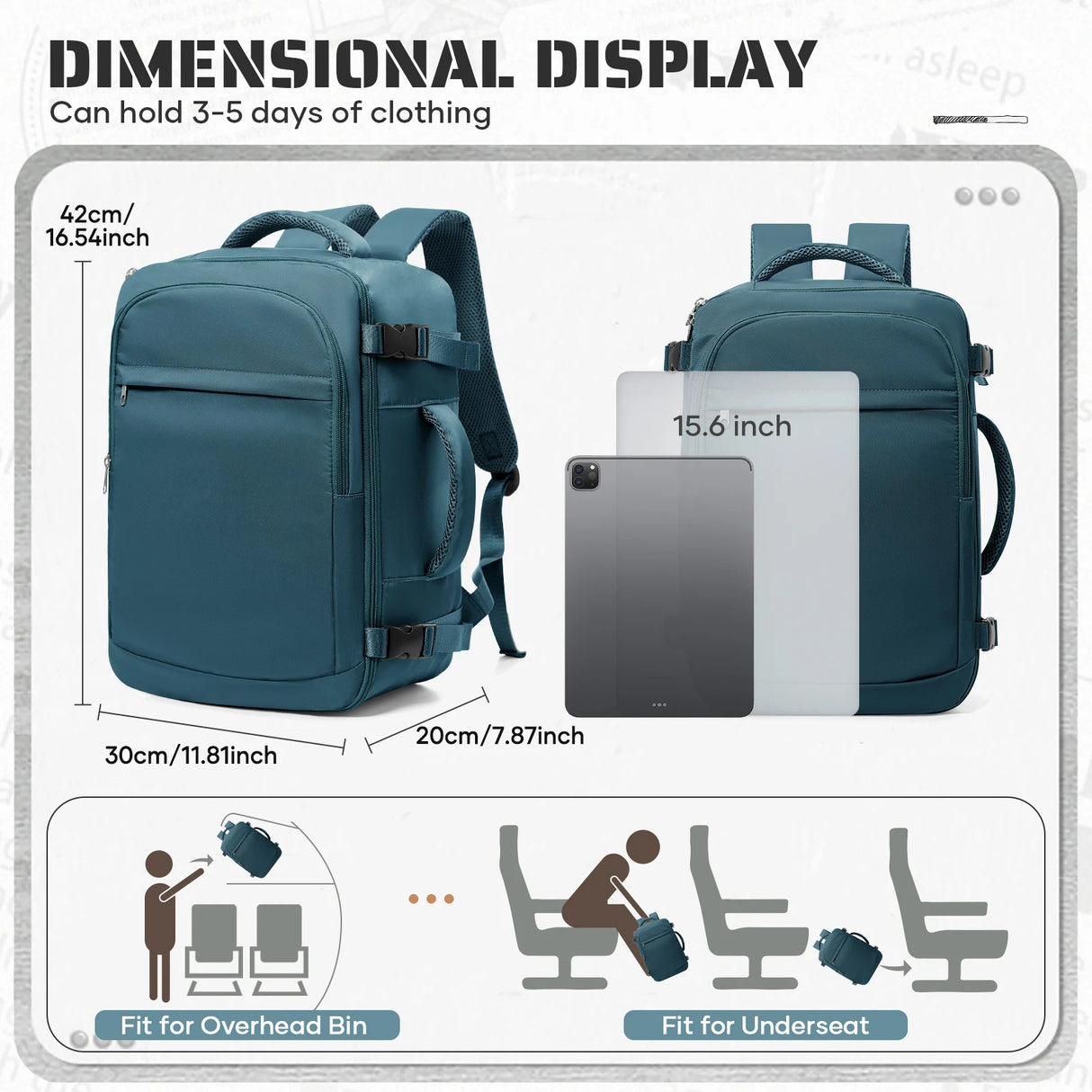 Cabin Bag Underseat Travel Backpack, Women Mens Outdoor Backpack Carry-on Backpack, Cabin Luggage Aviation Wizzair 40x30x20 Bag
