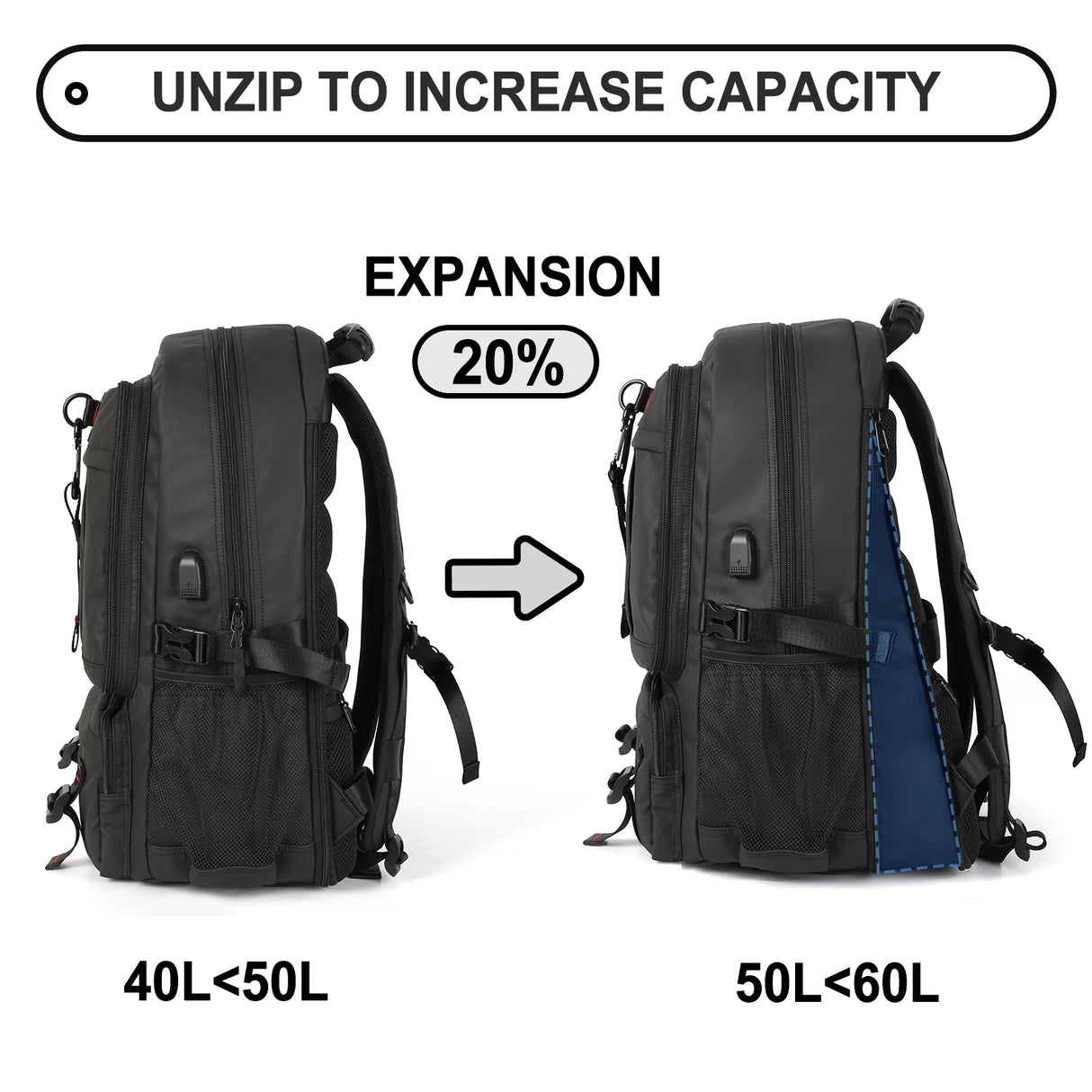 Men's Travel Backpack Outdoor Waterproof Expandable Rucksack Large Capacity Laptop  Backpack Outdoor Hiking Mountaineering Bags
