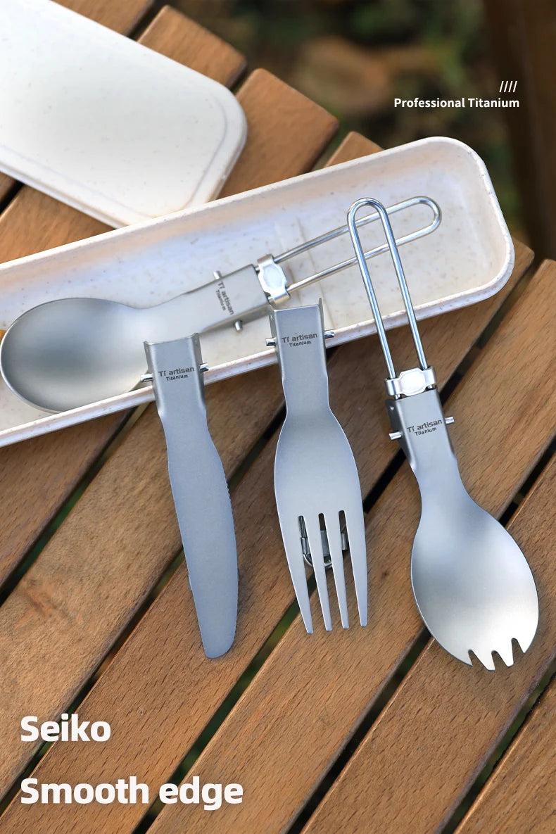 Tiartisan Titanium Folding Spork Outdoor Camping Ultralight Portable Tableware Backpacking Hiking Dinner Spork Utensil