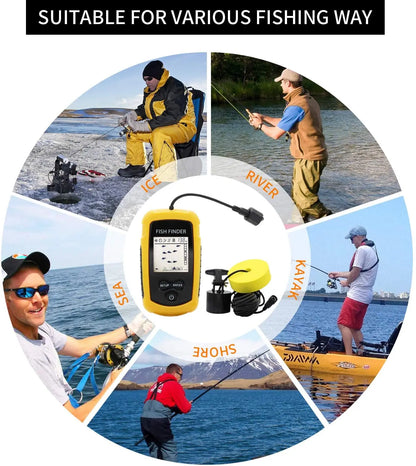 Portable Sonar Fish Finder with Fish Alarm, 100m Depth