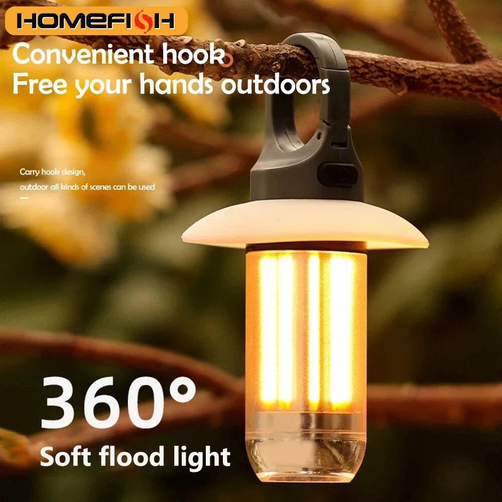 LED Rechargeable Flashlight Camping Lantern 5 Modes Super Bright Portable Hanging Tent Lamp Waterproof Hiking Fishing Outdoor