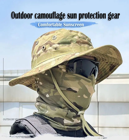 Women Men Hiking Fishing Boonie Hat Outdoor Sport Sun UV Protection Neck Face Camouflage Adjustable Bucket Caps and Mask