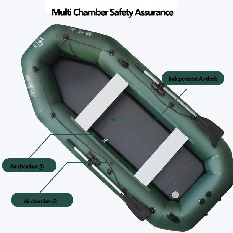 PVC Inflatable Fishing Kayak Boat (1.75–3.6m) – Air Deck & Slat Bottom Dinghy Raft with Oar Seats & Safety Net