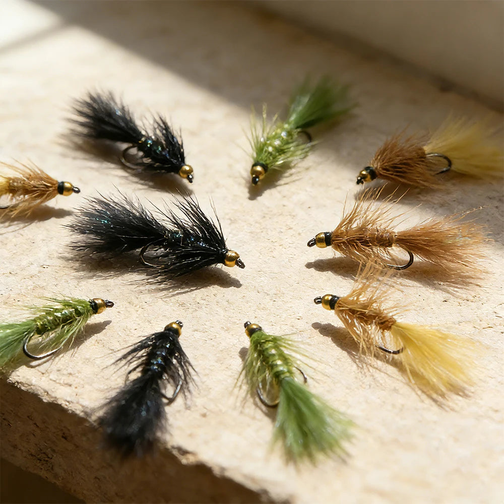 ICERIO Brass Beadhead Woolly Bugger Streamers (12 Pack)