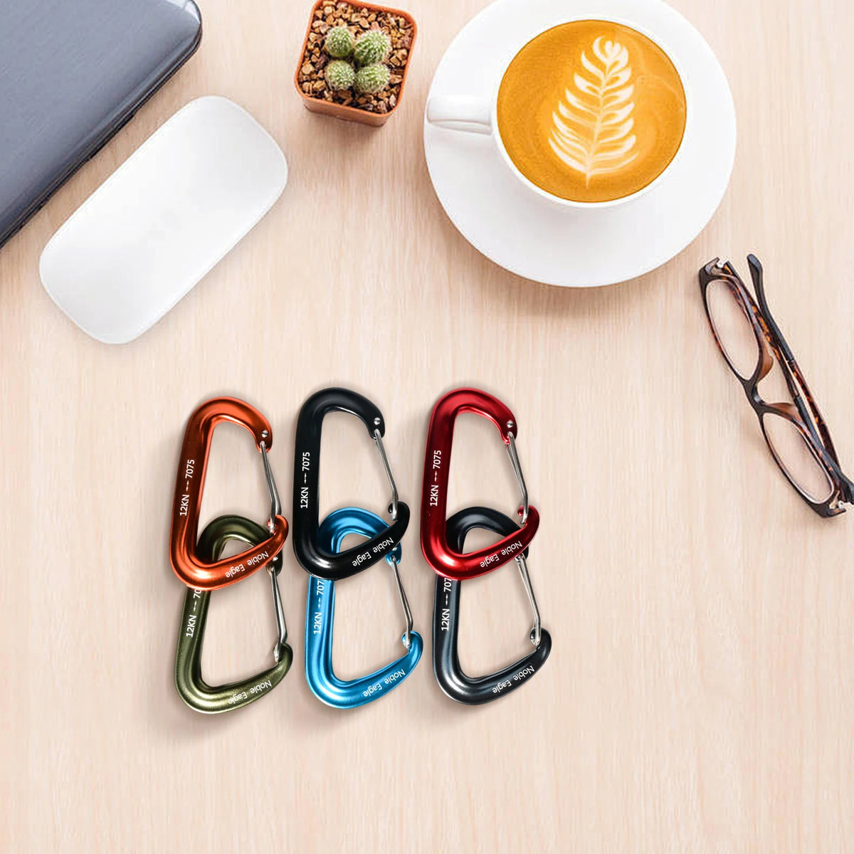 6PCS 12kN Aluminum D Ring Carabiners Heavy Duty Hook Lightweight Outdoor Camping Hiking Clips Buckle Set for Backpack Gear