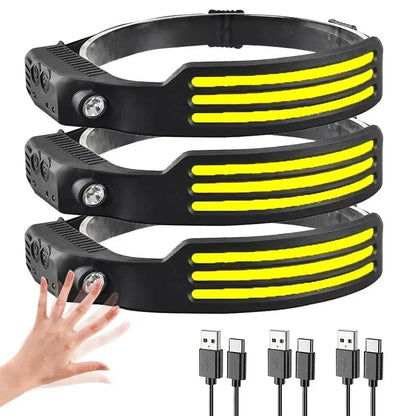 Powerful COB LED Induction Headlamp Built-in Battery USB Rechargeable Head Flashlight Outdoor Camping Fishing Riding Headlight