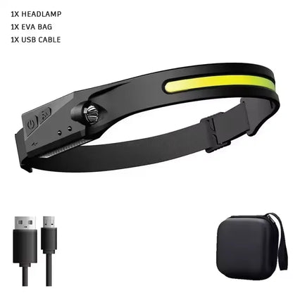 COB LED Powerful Headlamp USB Rechargeable Head Torch USB Rechargeable Waterproof Outdoor Camping Fishing Hunting Search Lantern