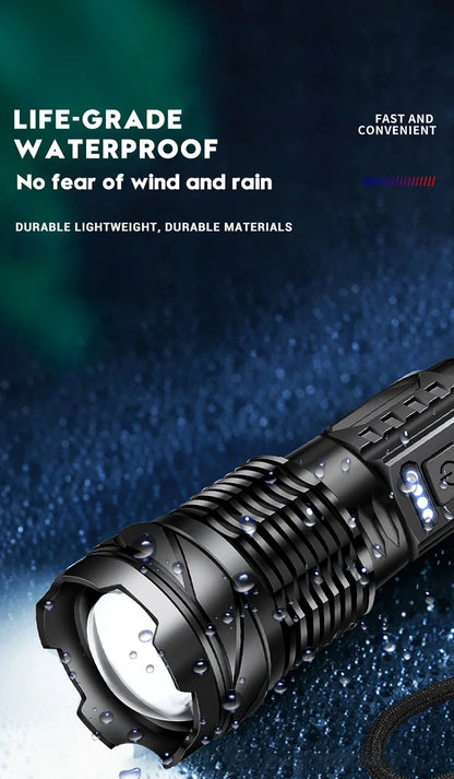LED Flashlight Rechargeable Torch High Power Strong Light Flashlight Long Range Tactical Zoom Lamp Outdoor Camping Lantern