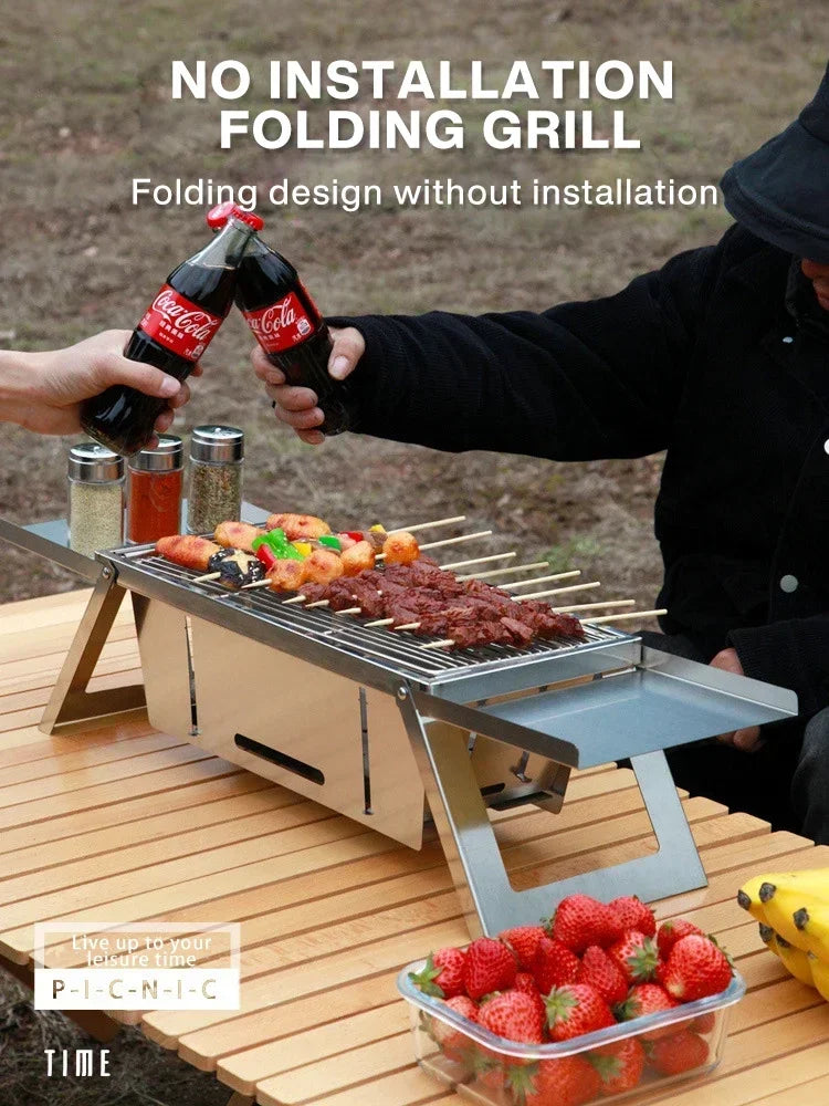 Stainless Steel Barbecue Stove Outdoor Charcoal Folding Barbecue Rack Household Small Folding Carbon Barbecue Skewer Stove BBQ