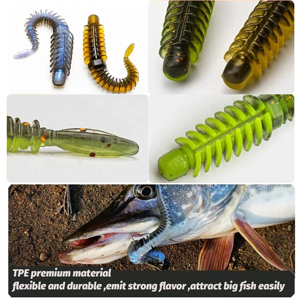 10PCS Soft Lures 6.5cm 7.5cm 8.5cm Thread TPE Worm Jig Hook Carp Fishing Tackle Pesca Swimbait Gear Fishy Flavor Kit Bait